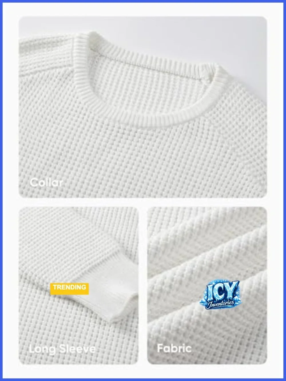 Waffle Textured Crewneck Pullover Sweater Loose Fit Knitted Sweater